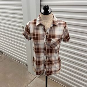 Women's Brown Plaid Button Down Shirt
